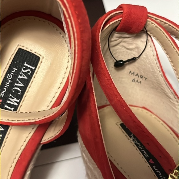 Isaac mizrahi Red suede wedge 6 M espadrille sandals shoes open toe heart detail - Picture 6 of 6